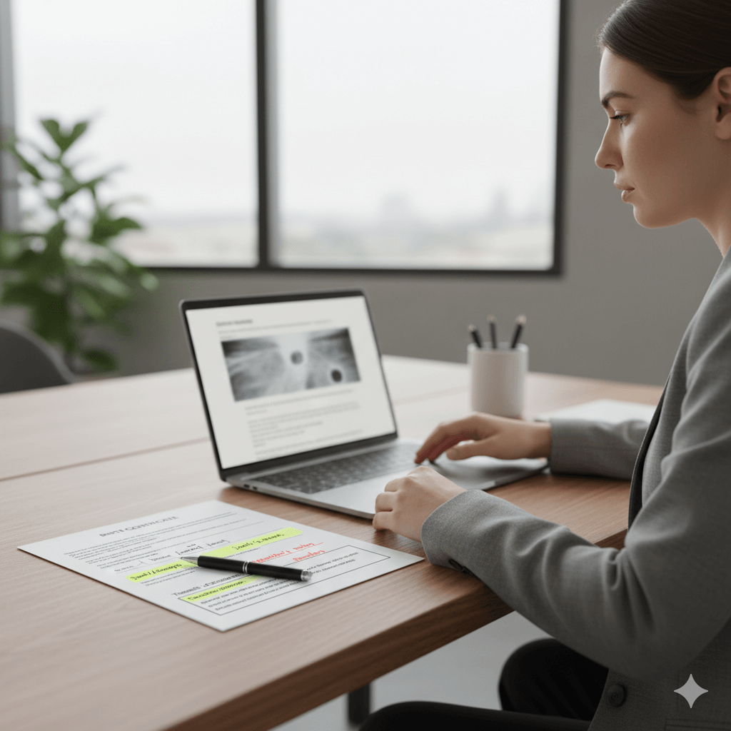 Professional translator preparing a certified birth certificate translation for passport use