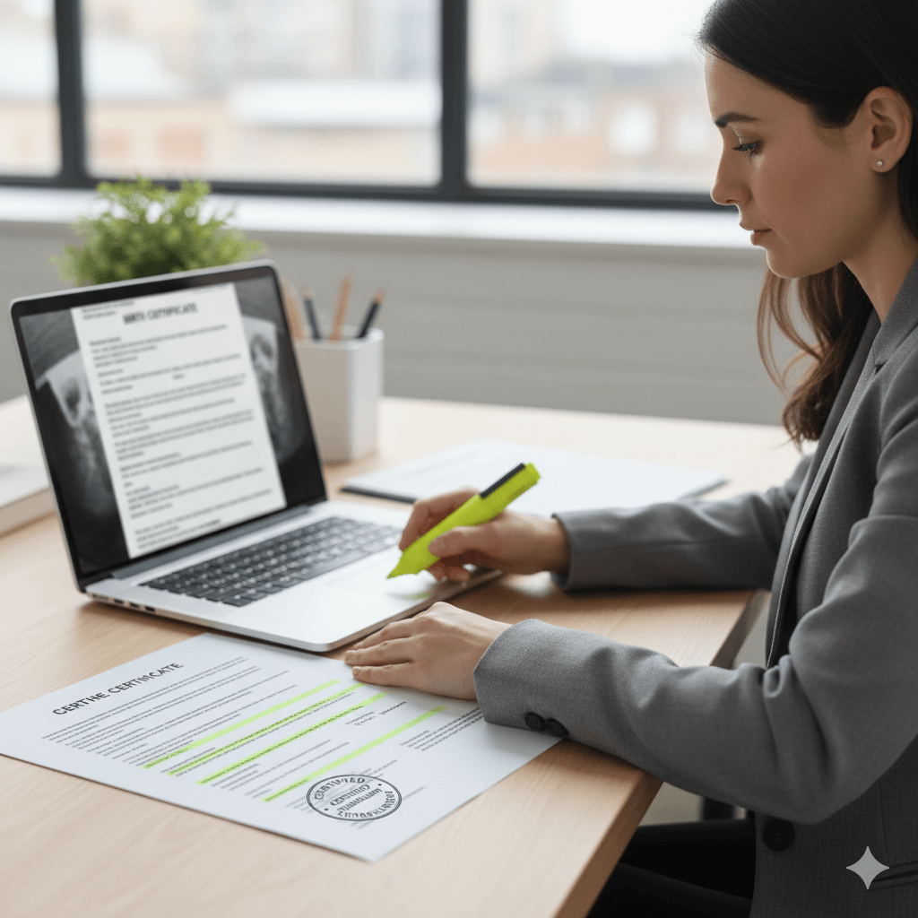 Professional translator preparing a certified birth certificate translation