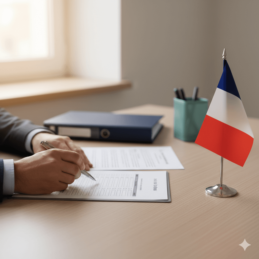 Reviewing a birth certificate translation for submission to French authorities.