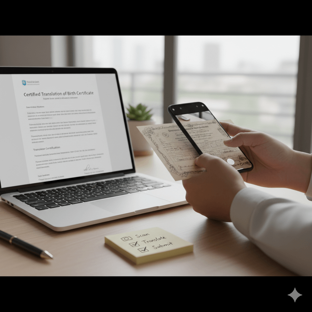 Scanning a birth certificate while preparing an English translation for USCIS submission