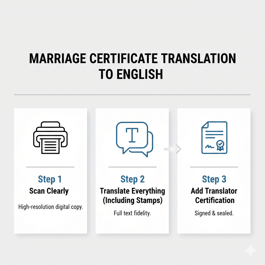 Steps to translate a marriage certificate in English with certification for USCIS