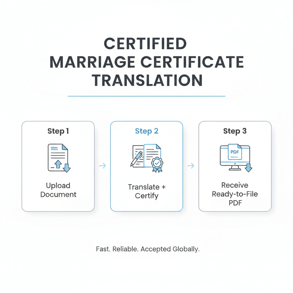 Three step process to get a certified translation of a marriage certificate for USCIS