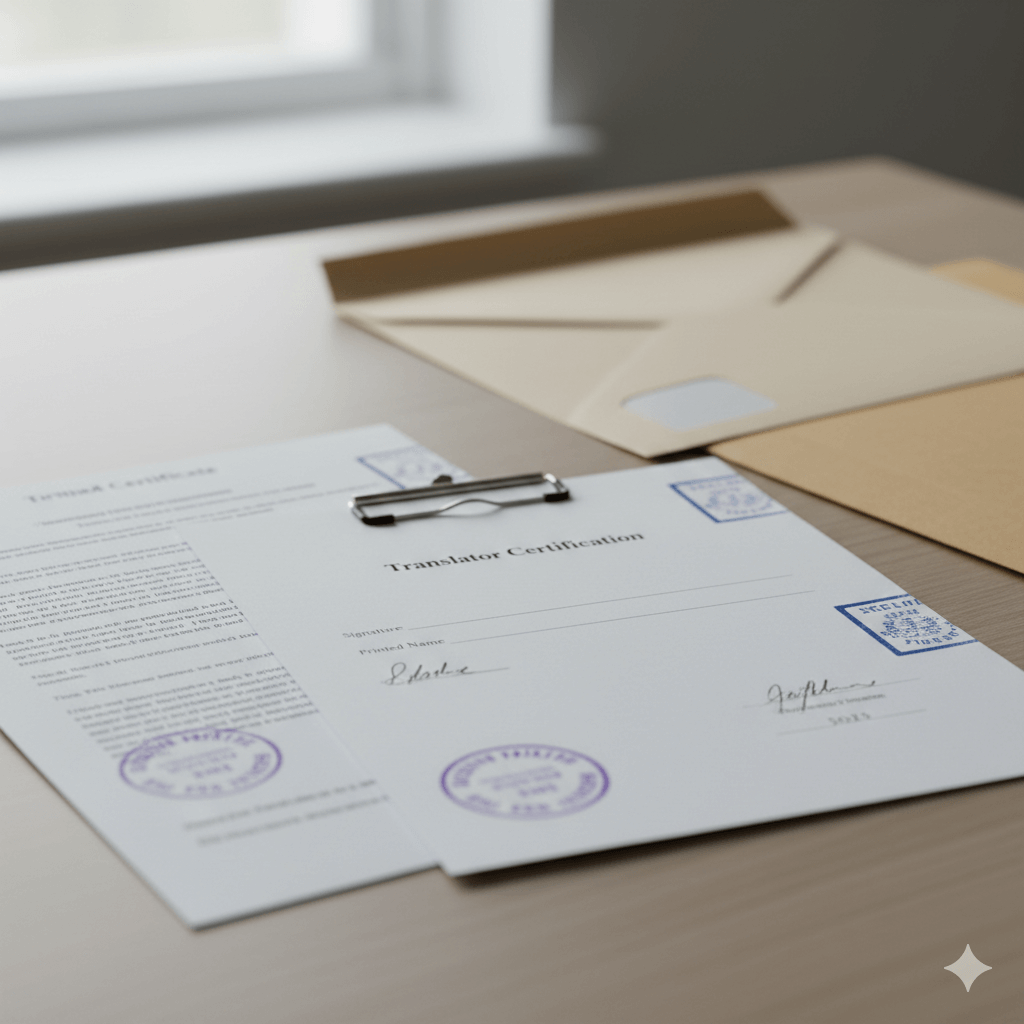 Translator signing certification statement for an English birth certificate translation for USCIS
