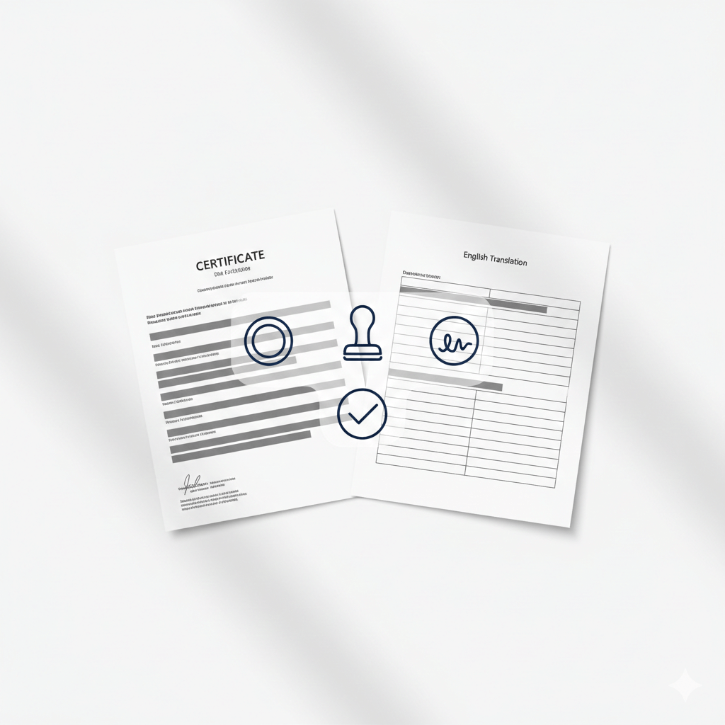 USCIS ready Spanish birth certificate translated into English with certification icons