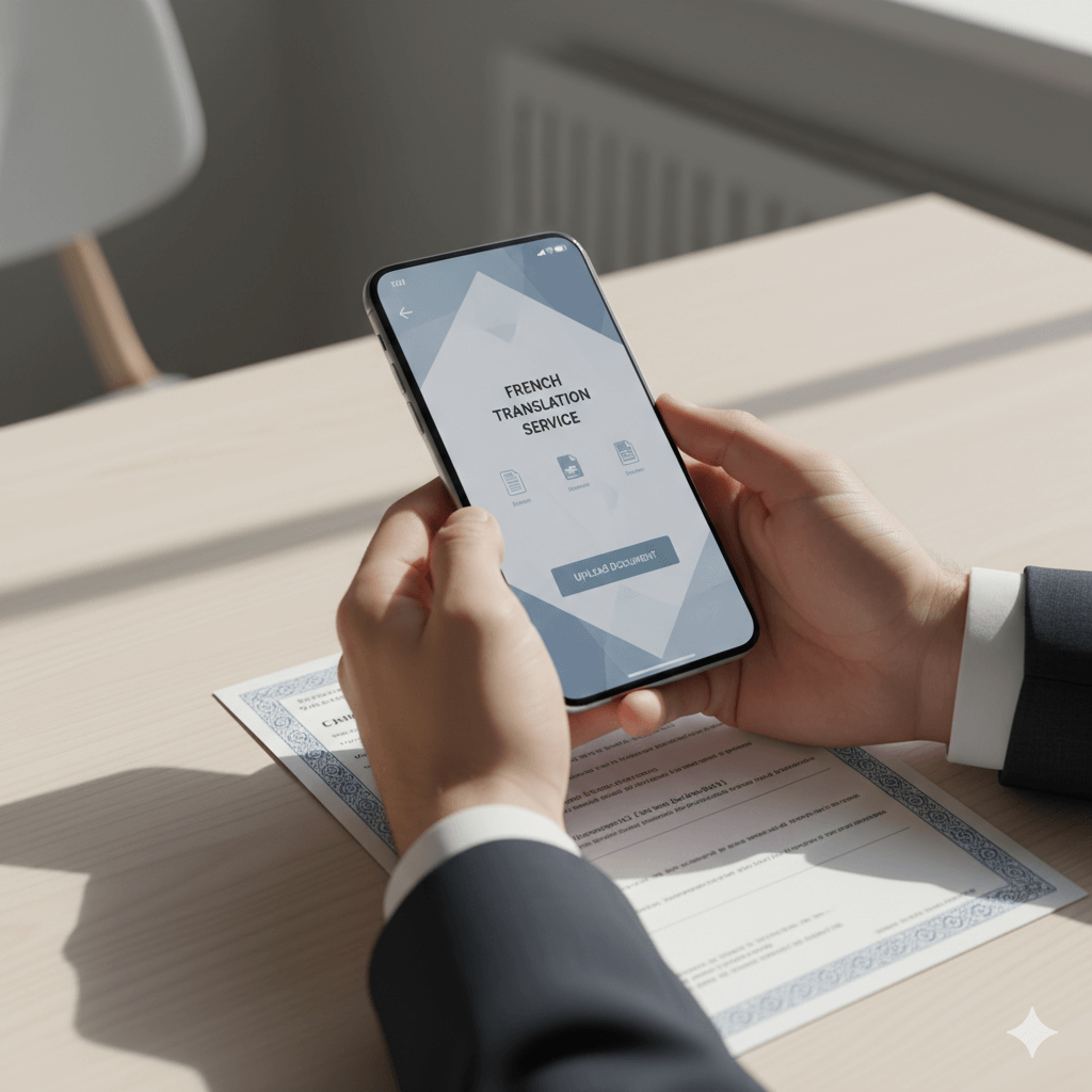 Uploading a birth certificate for French translation online.