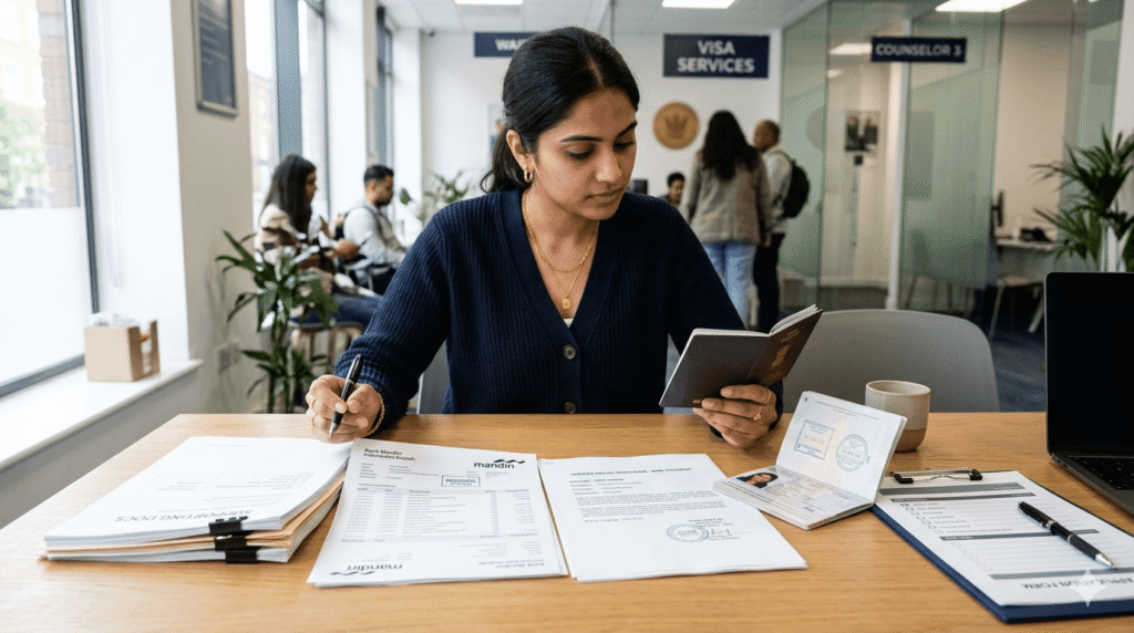 Applicant reviewing bank statement translation for UK visa application