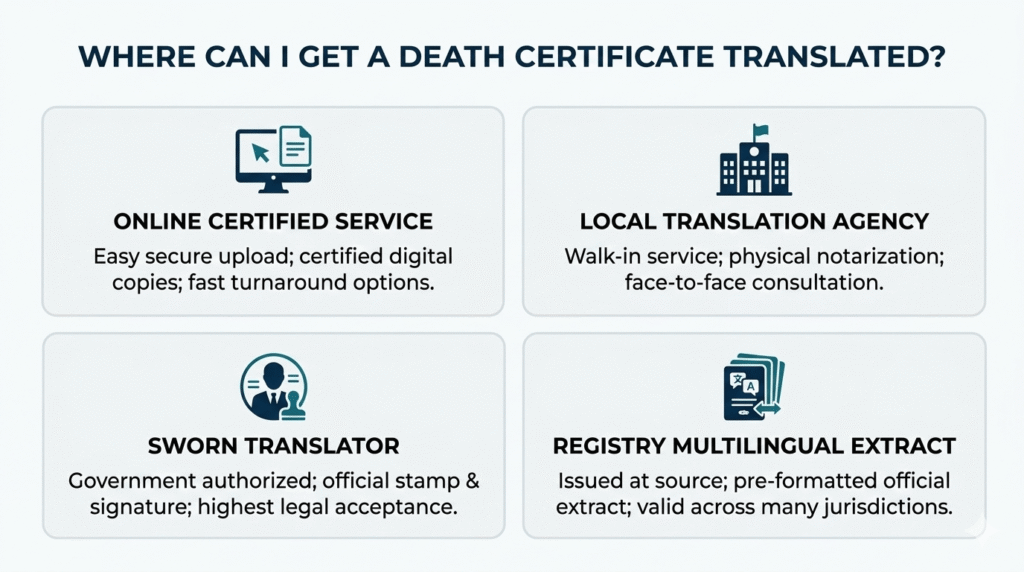 Options for where to get a death certificate translated