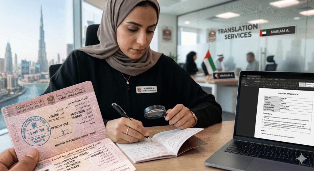 Professional review of an Arabic visa page for English translation