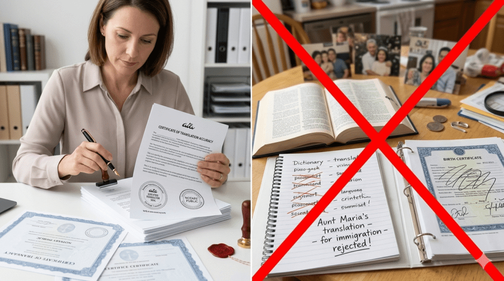 Professional translator versus non acceptable family translation for immigration documents