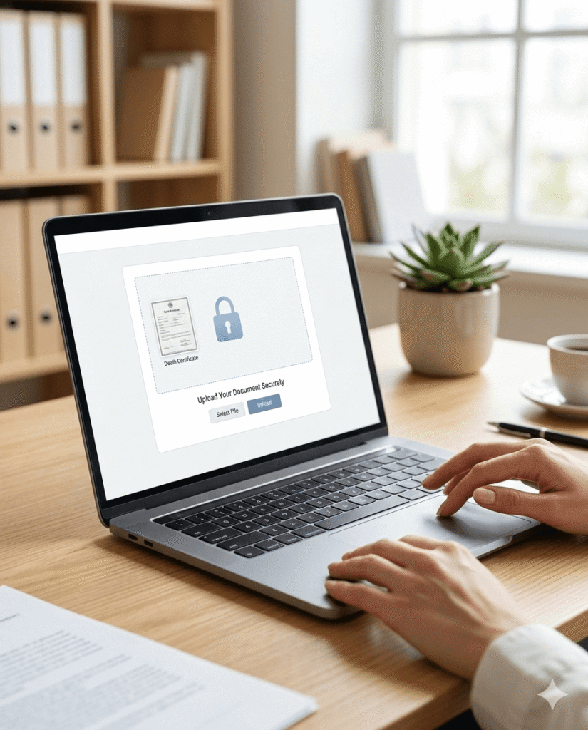 Secure online upload for death certificate translation