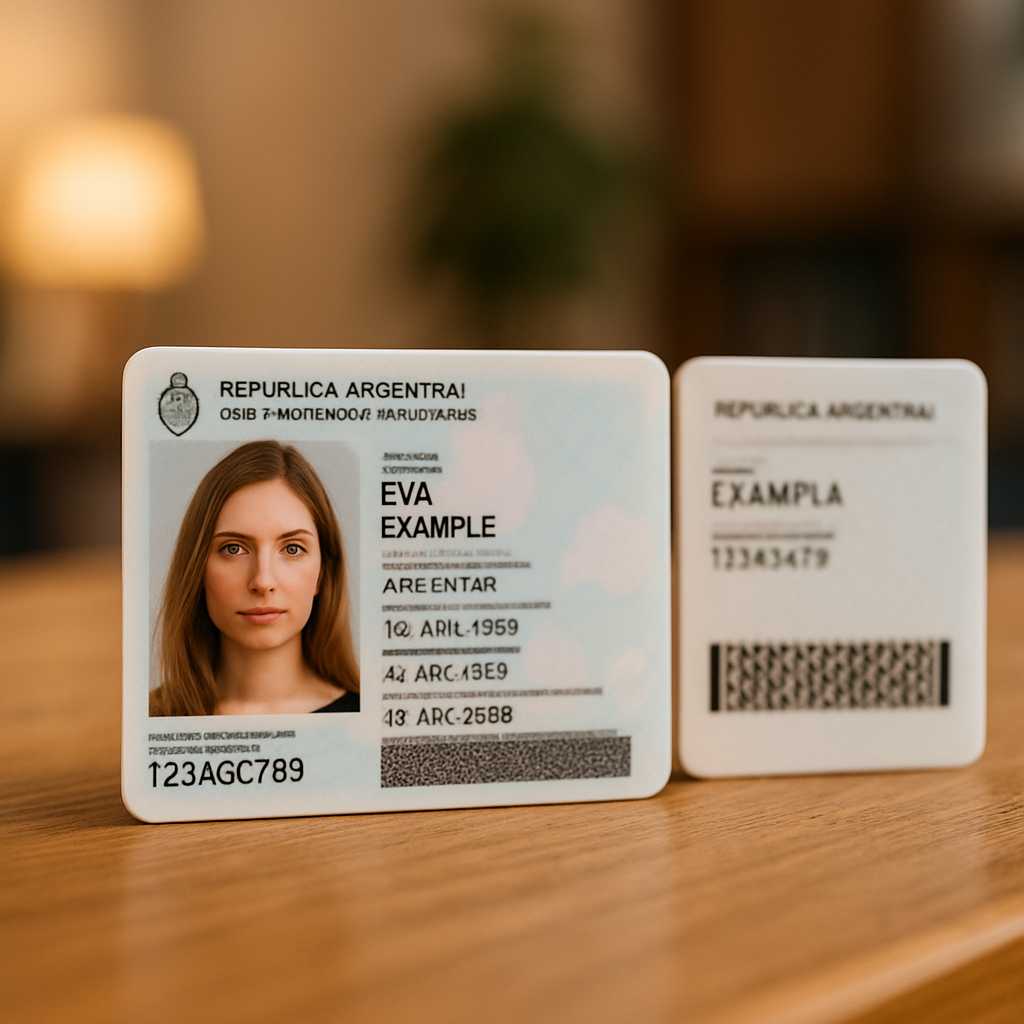 A close up shot of an Argentina national ID card, showcasing both the front and back sides. The card