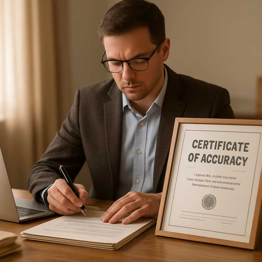 A professional setting where a translator is working on a certified translation of an employment ver