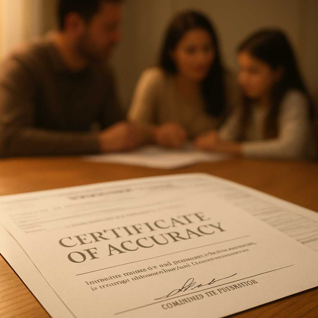 A close up, photorealistic image of a certified translation document for a residence permit, promine