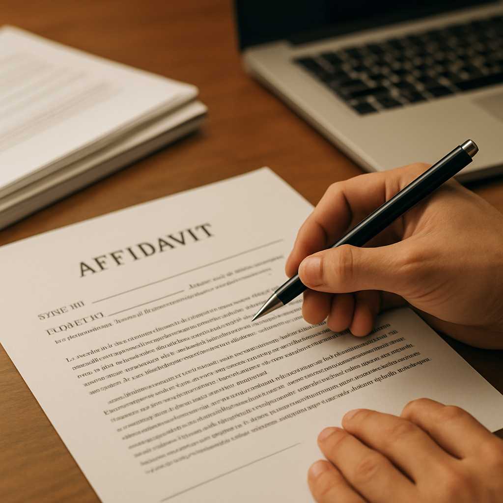 A professional image showing a close up of a translator's hands working on an affidavit translation,