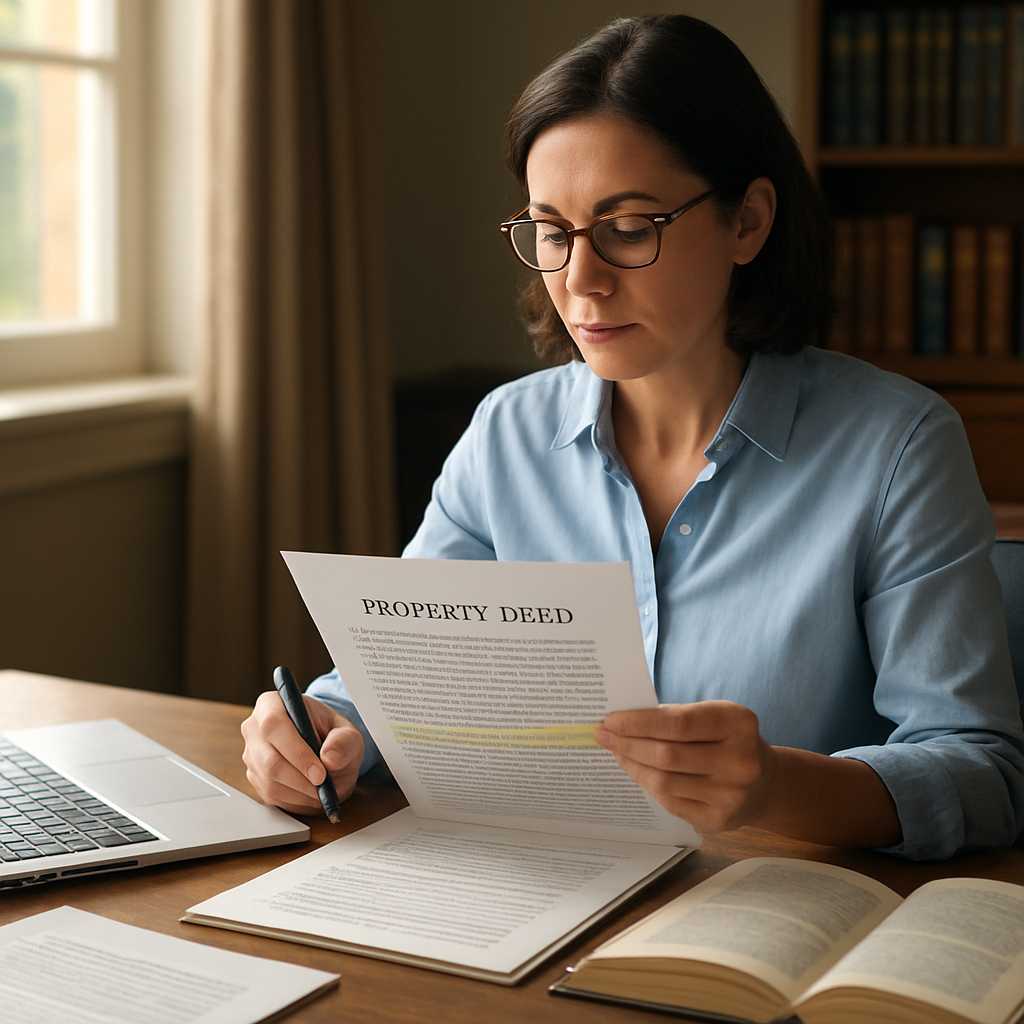 A professional and detailed image of a property deed translation process, featuring a translator sit