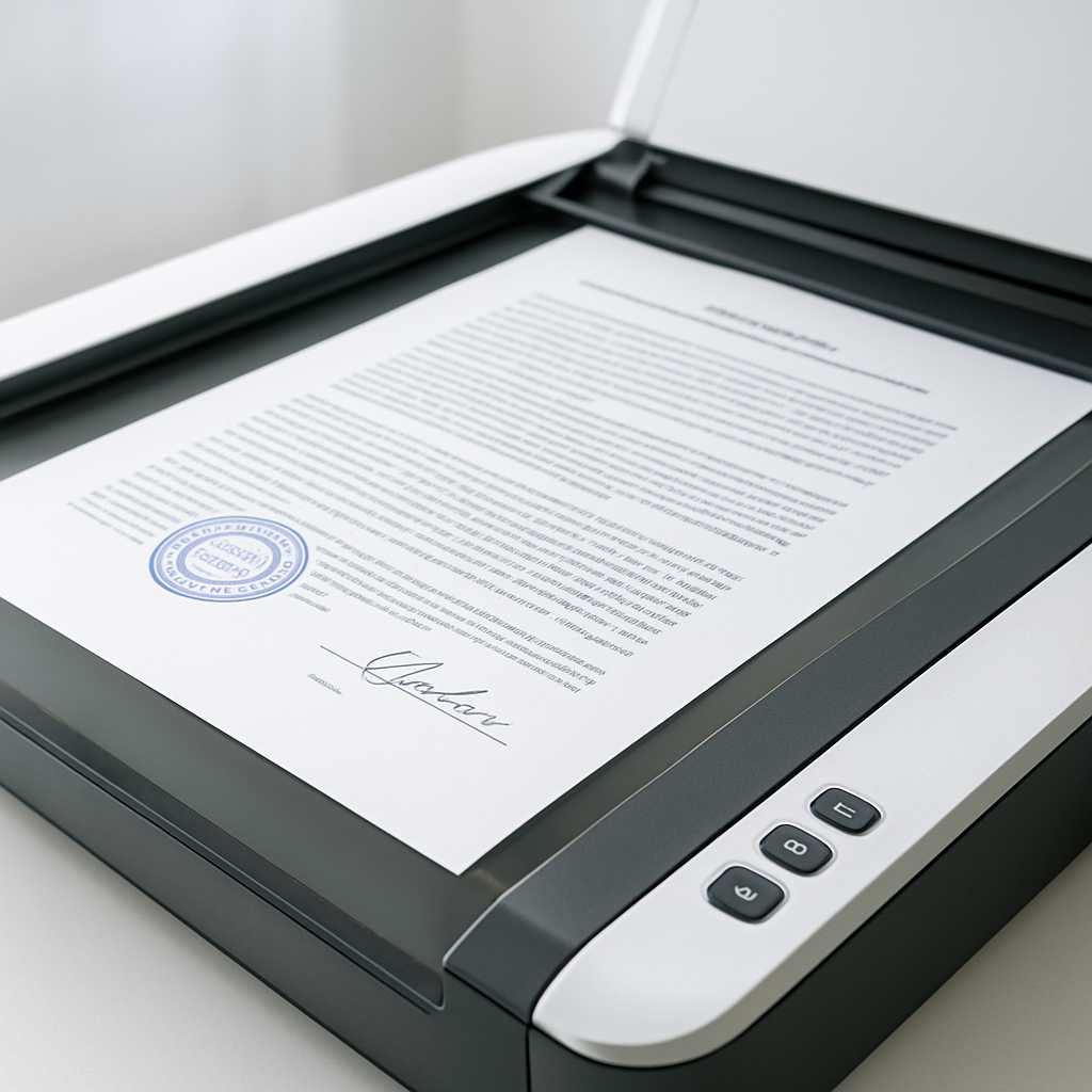 A close up shot of a scanner with a document being scanned, showcasing a clear view of the document'