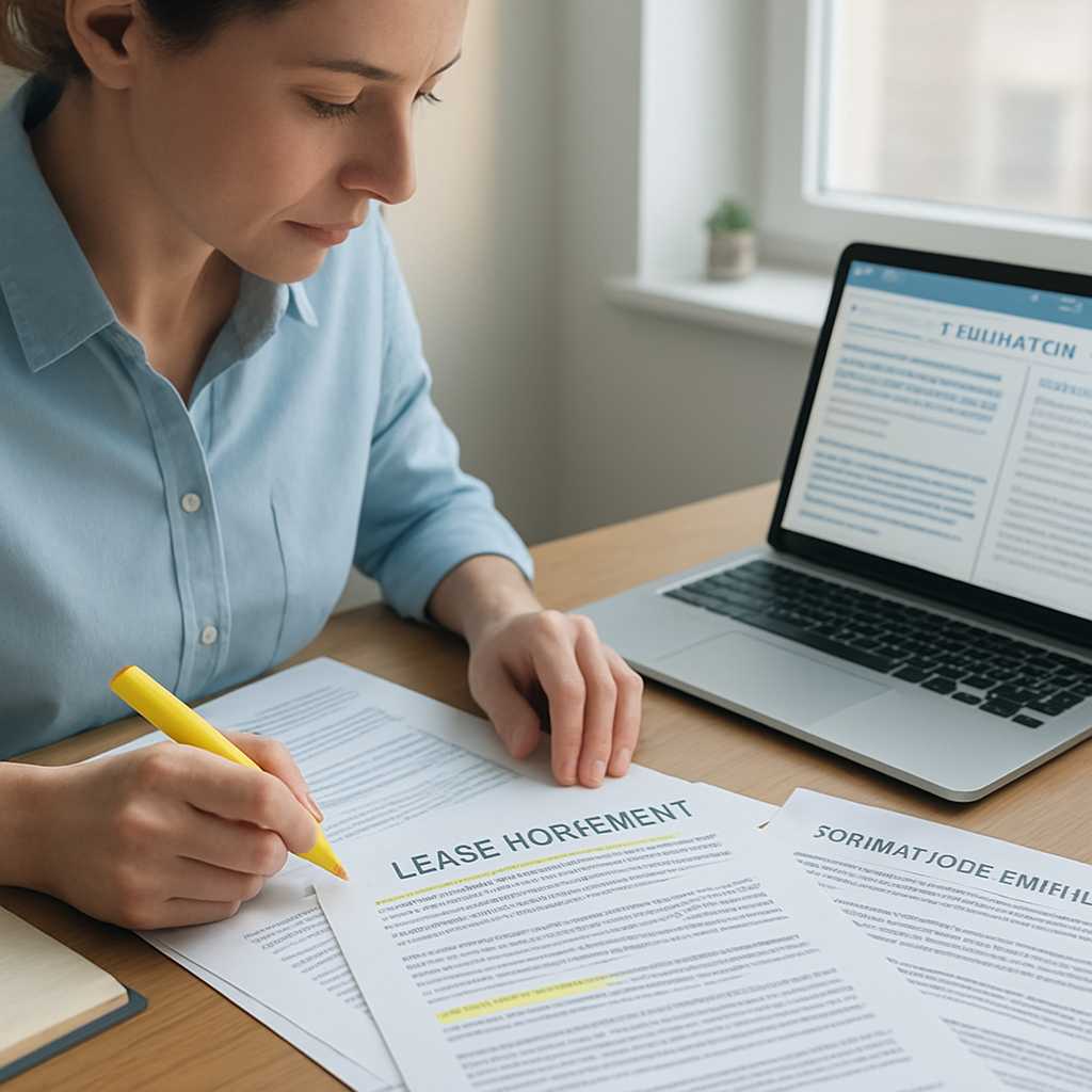 A detailed editorial photograph of a professional translator working at a desk, surrounded by lease