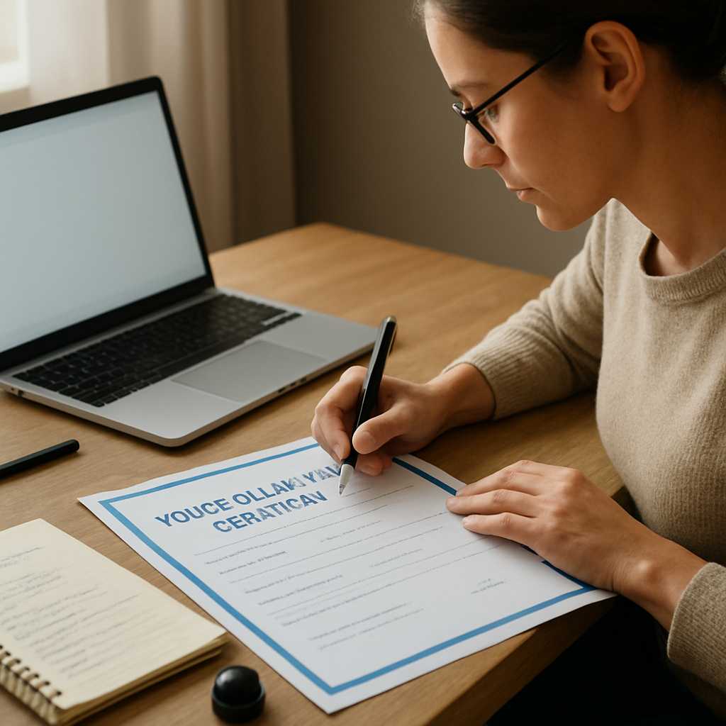 A professional image of a Police Clearance Certificate being translated on a desk, with a translator