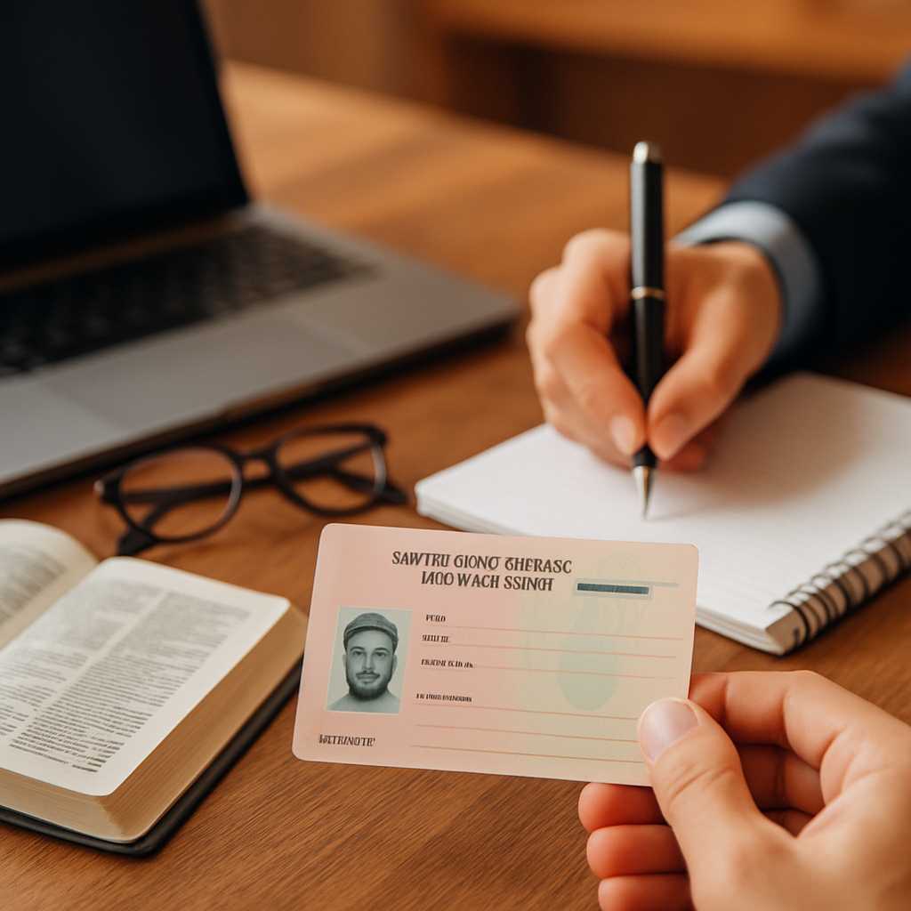 A professional image depicting a translator working on a UAE residence permit document, with a focus