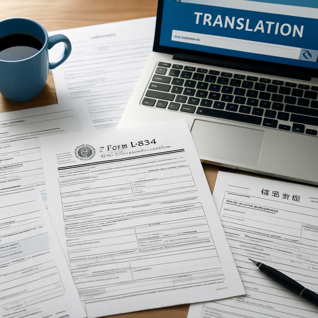 A detailed overhead shot of a desk cluttered with immigration documents, including Form I 864 and va