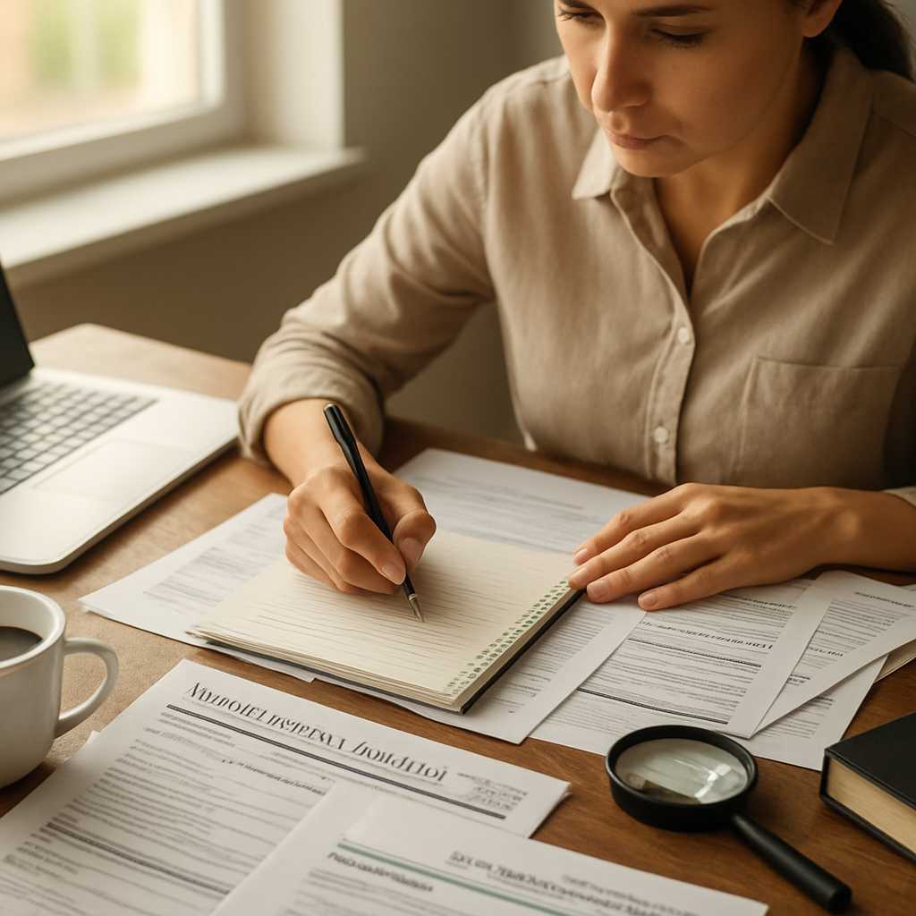 A professional image depicting a translator working diligently at a desk, surrounded by immigration