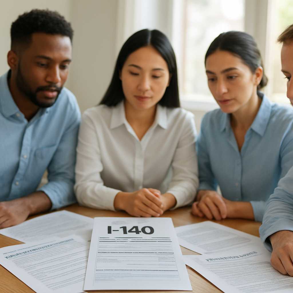 A professional image of a diverse group of individuals gathered around a table filled with immigrati