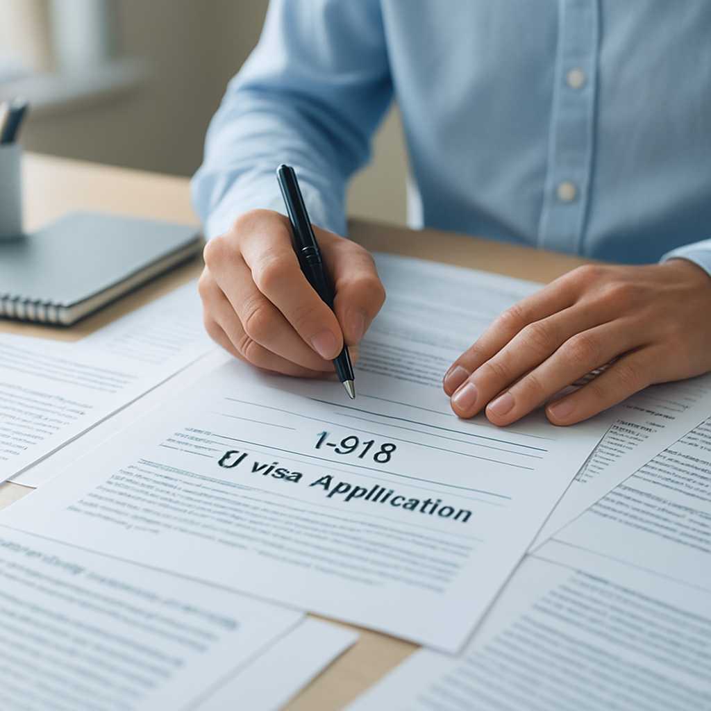 A close up shot of a certified translator working on translating documents for an I 918 application,