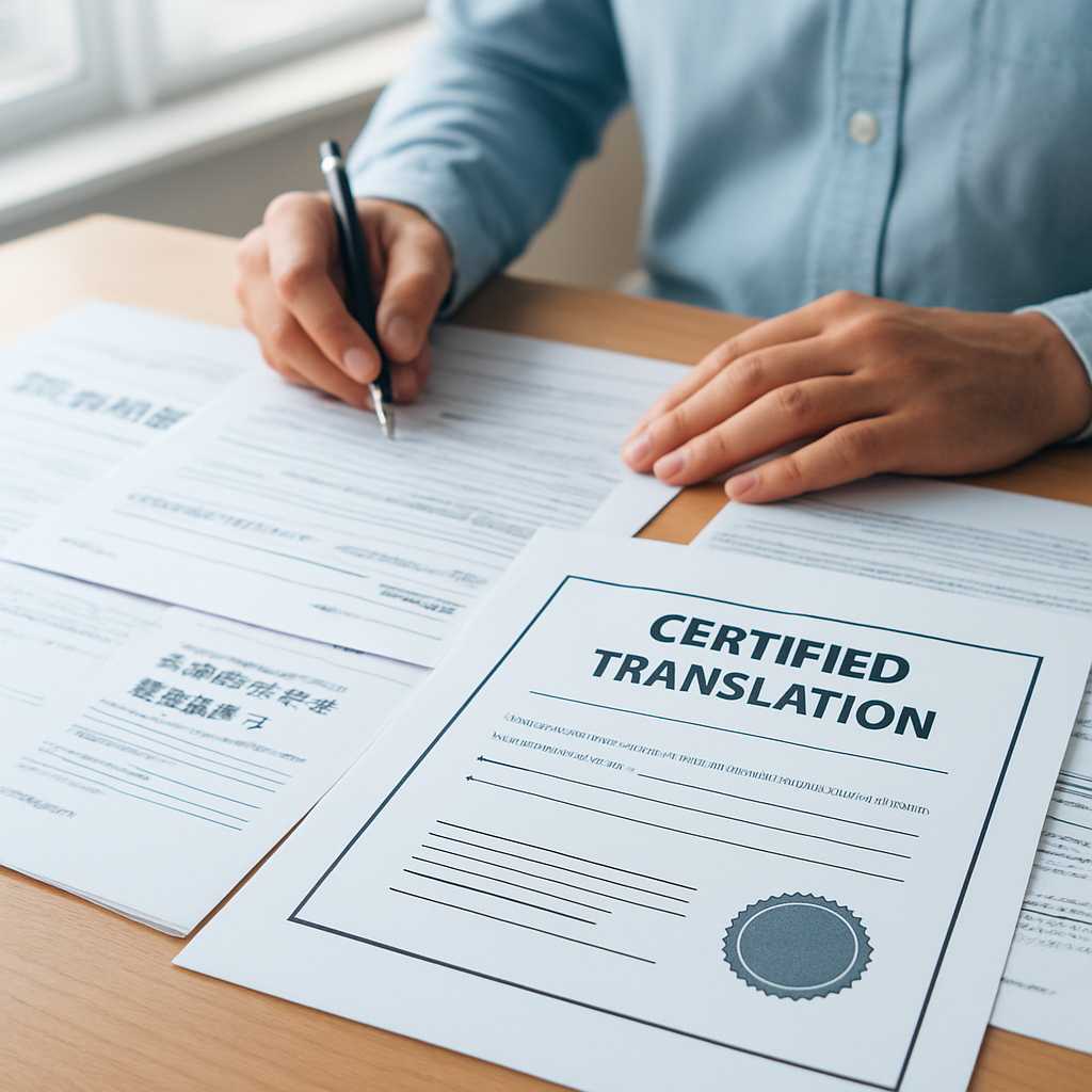 A professional editorial photograph of a person sitting at a desk, surrounded by immigration documen