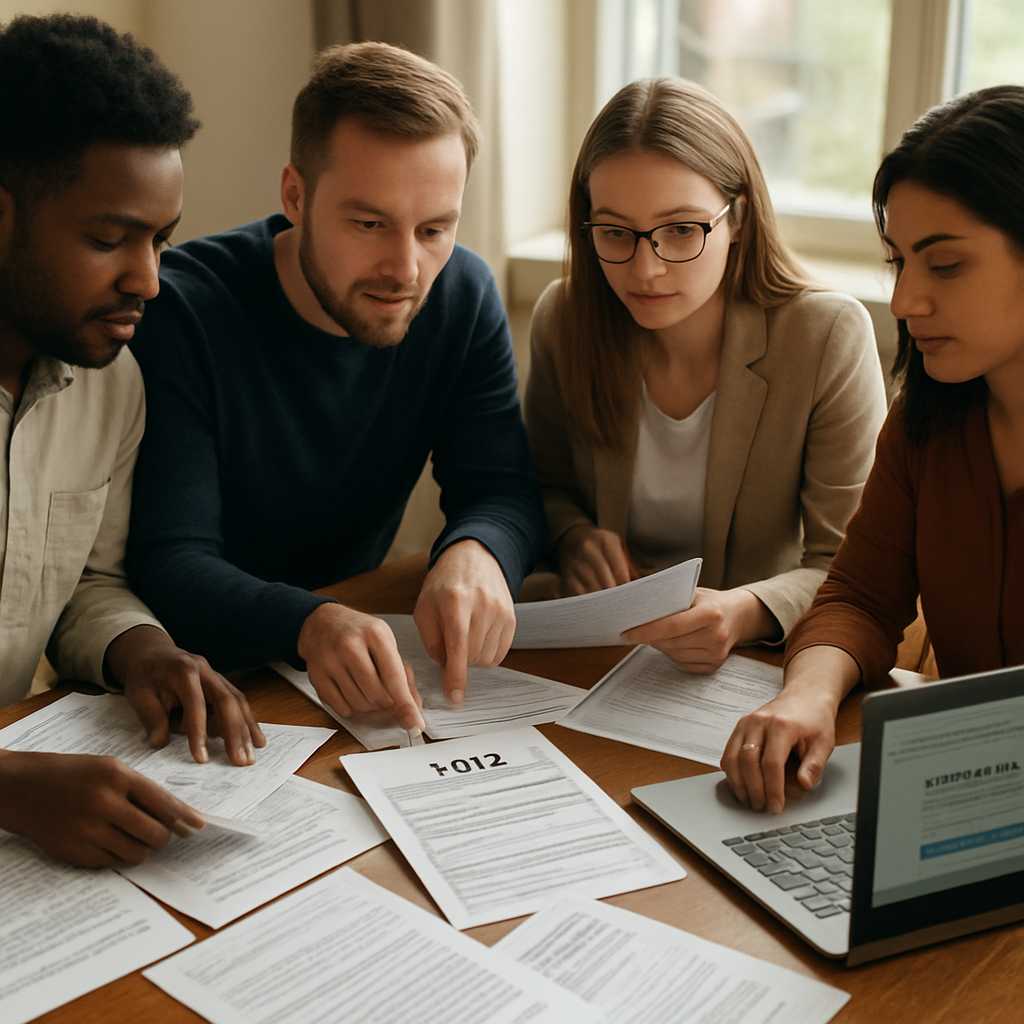 A professional image depicting a diverse group of individuals sitting around a table, reviewing and