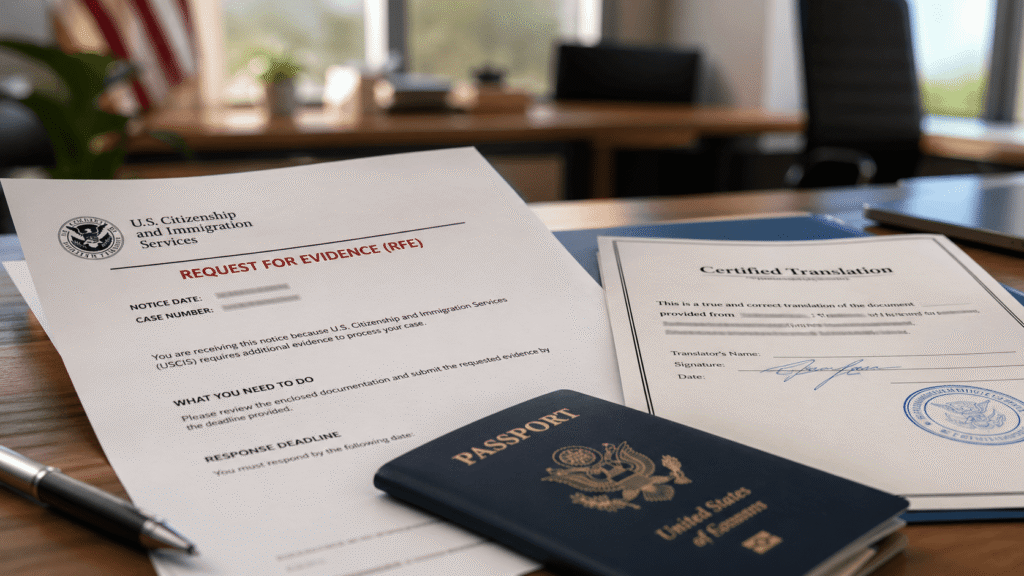USCIS RFE notice with translation documents