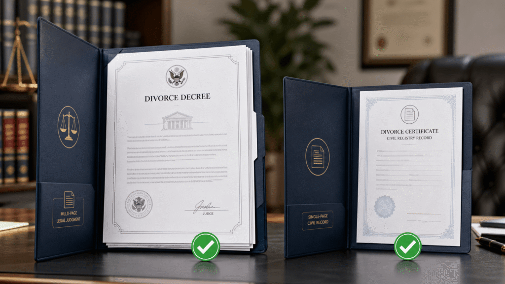 Divorce decree vs divorce certificate for USCIS translation.