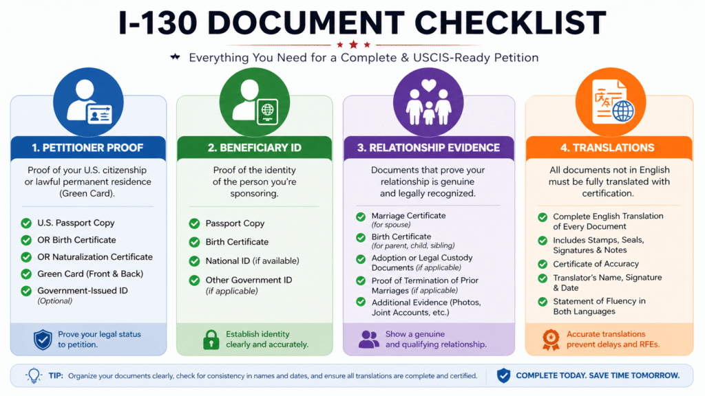 I 130 document checklist infographic